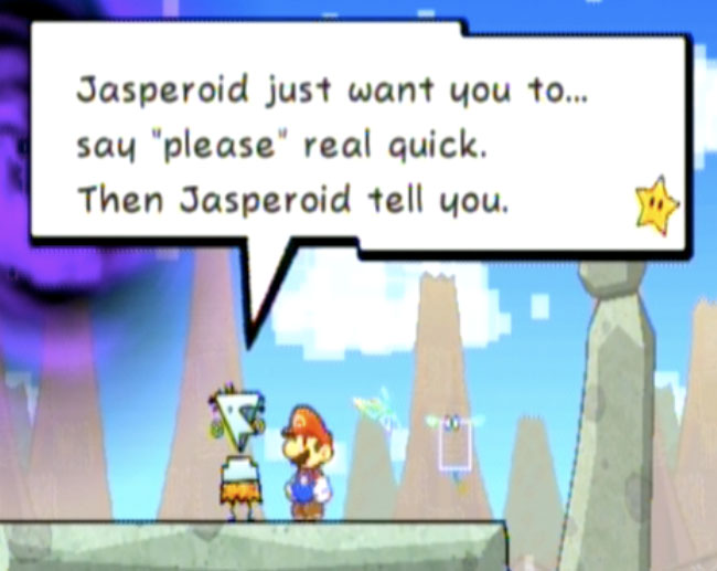 Jasperoid makes you say 'please' in Super Paper Mario