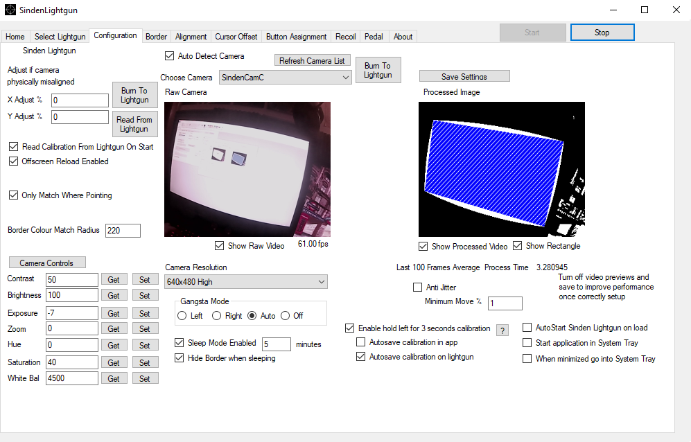 Screenshots of Sinden lightgun software